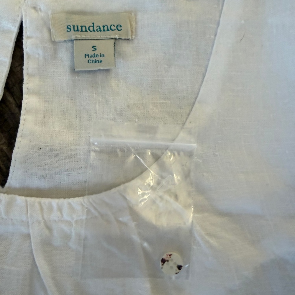 SUNDANCE Willa Whisper NWT Linen Flutter Sleeve Top in White, Size S - Picture 5 of 10